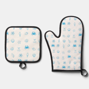 Greek Beach Minimalist Oven Mitt & Pot Holder Set