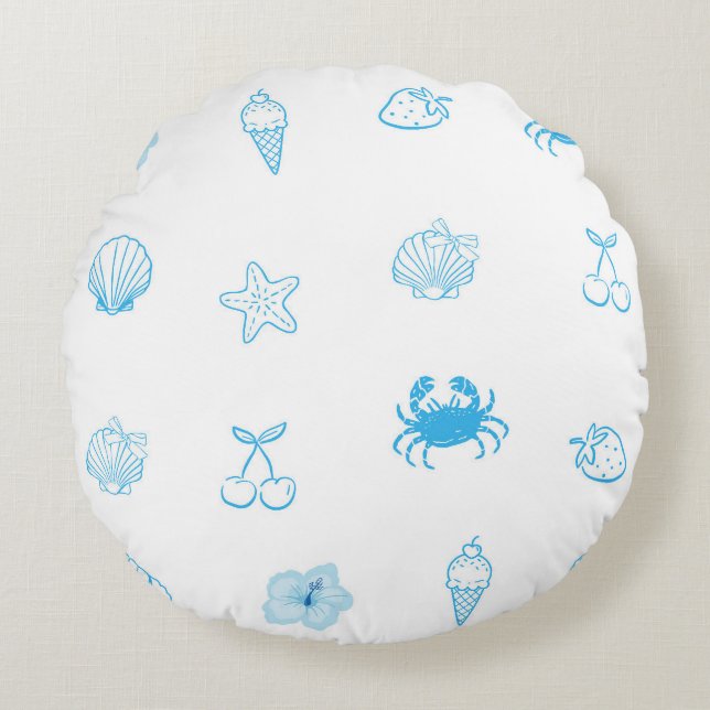 Greek Beach Minimalist Round Cushion (Front)