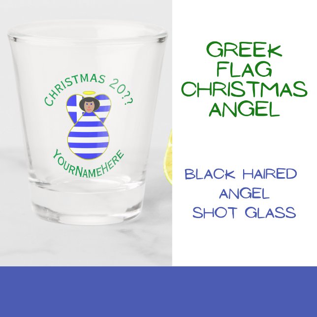 Greek Black Hair Angel Christmas Flag Personalised Shot Glass (Creator Uploaded)