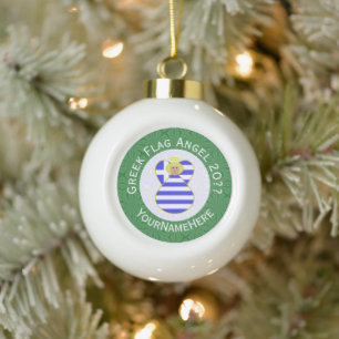 Greek Blonde Angel Christmas Flag Personalised  Ceramic Ball Christmas Ornament