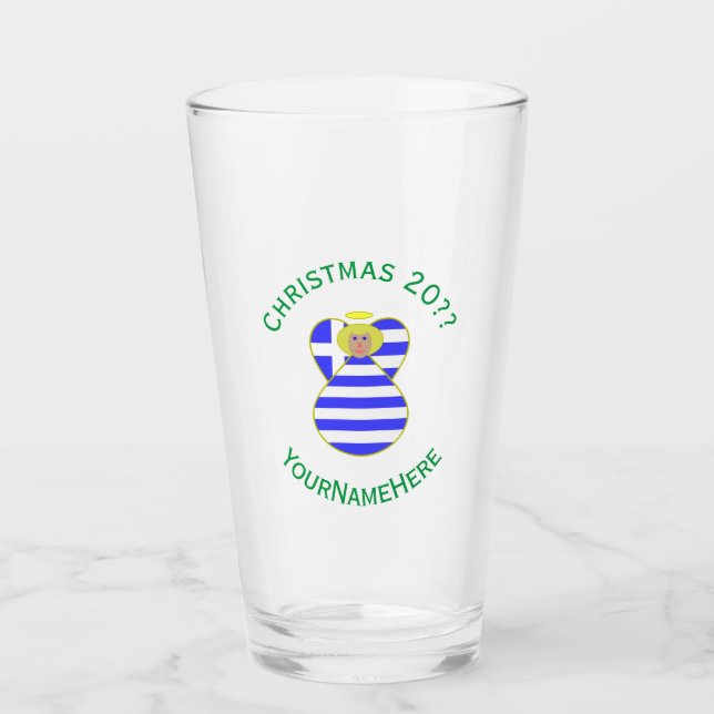Greek Blonde Angel Christmas Flag Personalised  Glass (Front)