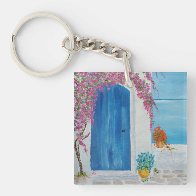 Greek Blue Door Key Ring (Front)