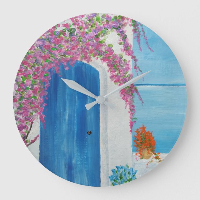 Greek Blue Door Large Clock (Front)