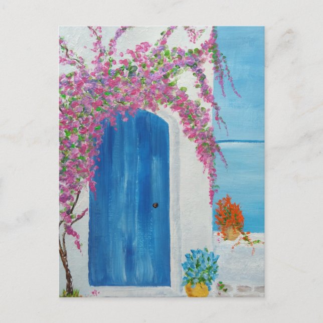 Greek Blue Door Postcard (Front)