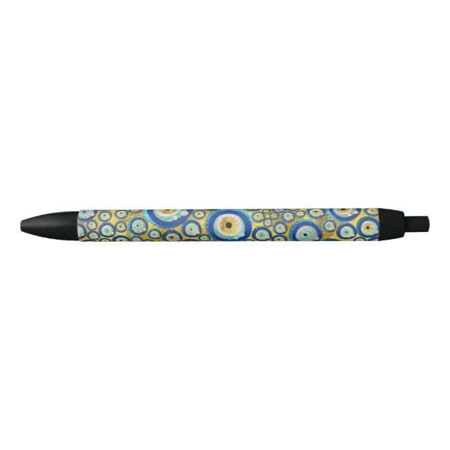 Greek Blue Glass Evil Eye Amulet Pattern Black Ink Pen (Front)