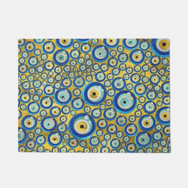 Greek Blue Glass Evil Eye Amulet Pattern Doormat (Front)