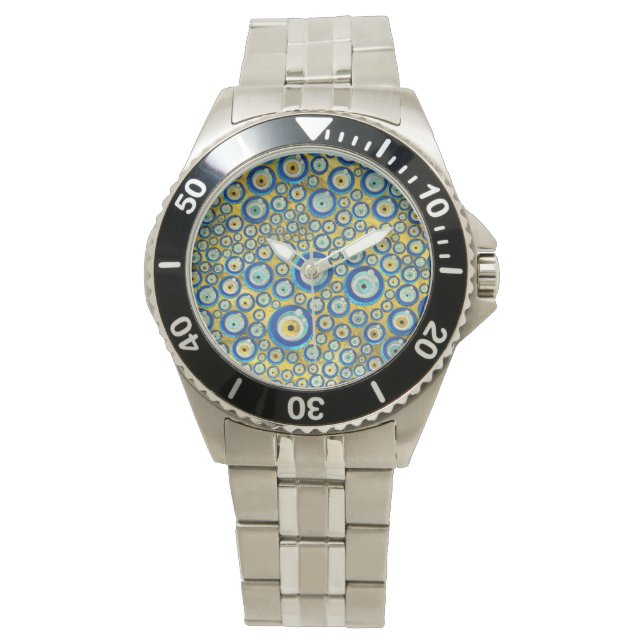 Greek Blue Glass Evil Eye Amulet Pattern Watch (Front)