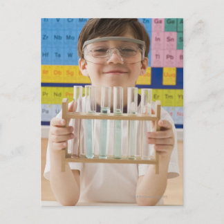 Greek boy holding rack of test tubes postcard