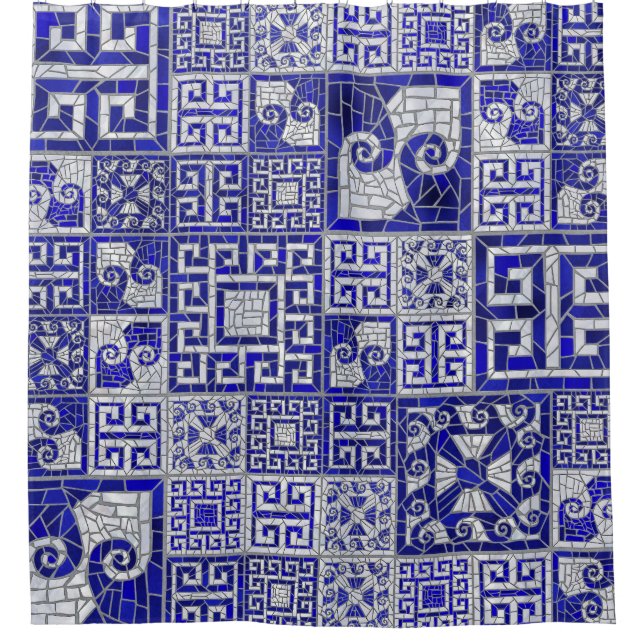Greek Broken Tile Mosaic Art  Shower Curtain (Front)