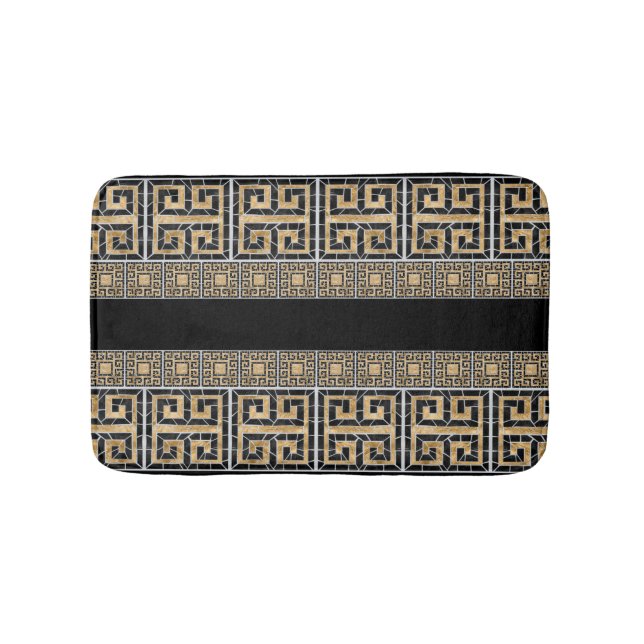 Greek Broken Tile Mosaic Black and gold Bath Mat (Front)