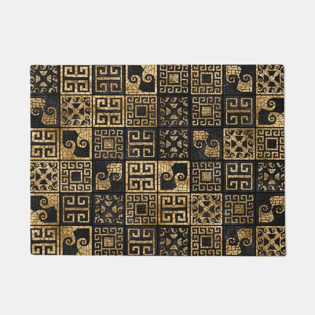 Greek Broken Tile Mosaic Black and gold Doormat (Front)