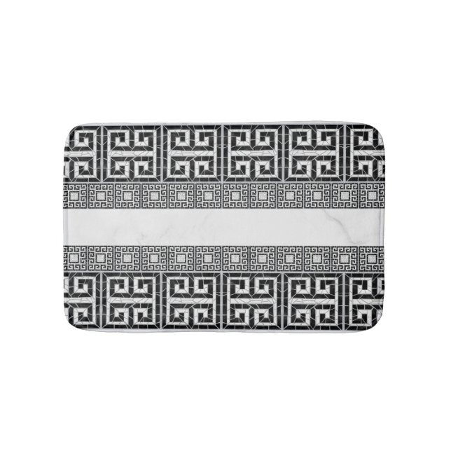 Greek Broken Tile Mosaic Black Marble Bath Mat (Front)