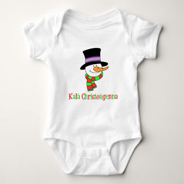 Greek Christmas Snowman Baby Bodysuit (Front)