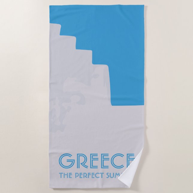 Greek church outline against aegean island sky bea beach towel (Front)