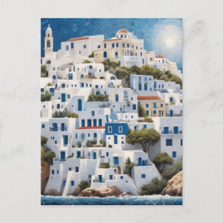 Greek Coastal Village Greece Sea Mountain Houses Postcard
