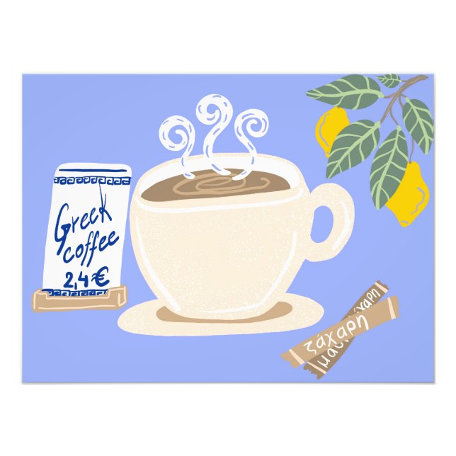 Greek Coffee & Lemon Branch Mediterranean Poster (Front)