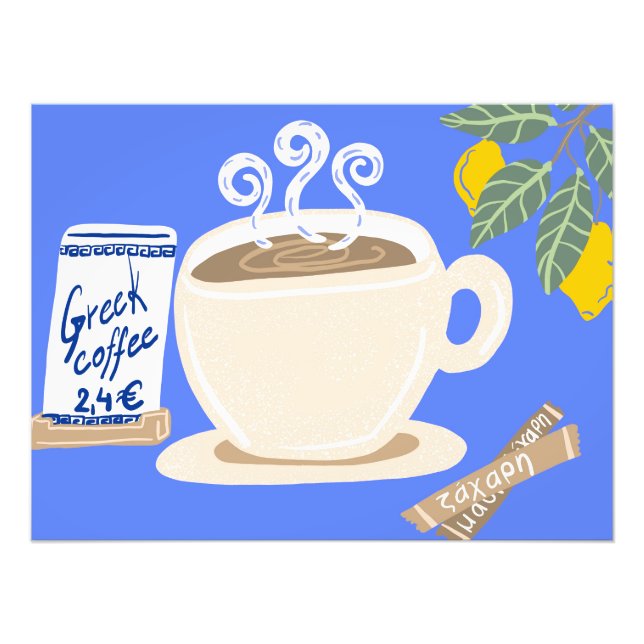 Greek Coffee & Lemon Branch Mediterranean Poster (Front)