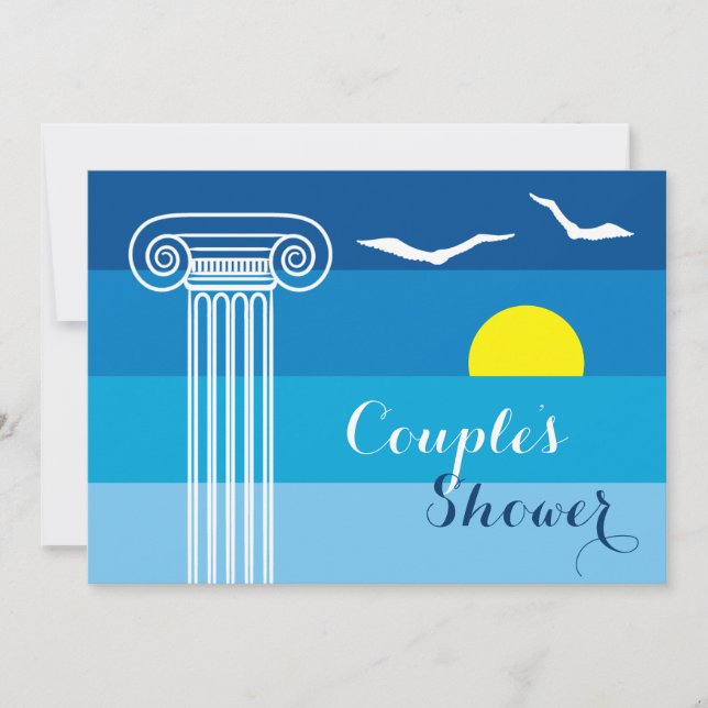 Greek column & seagulls wedding couples shower invitation (Front)