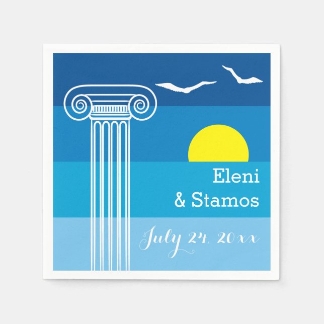 Greek columns and seagulls Greek beach wedding Napkin (Front)
