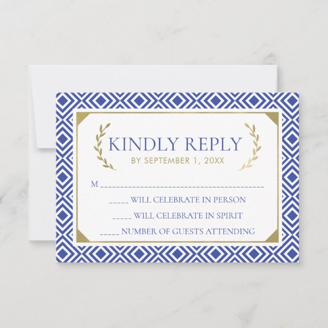 Greek Elegance Wedding RSVP Card, Blue Invitation (Front)