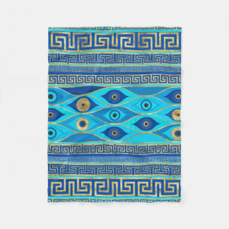Greek Evil Eye and Greek Key ornament Fleece Blanket