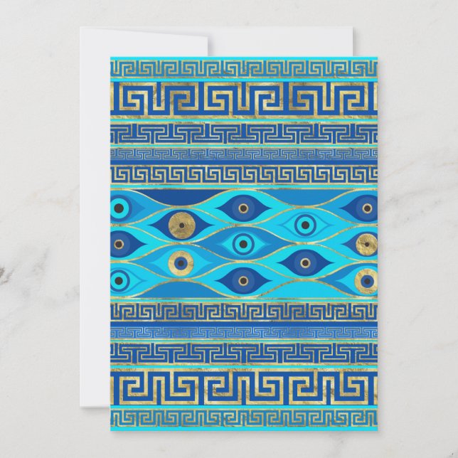 Greek Evil Eye and Greek Key ornament Holiday Card (Front)