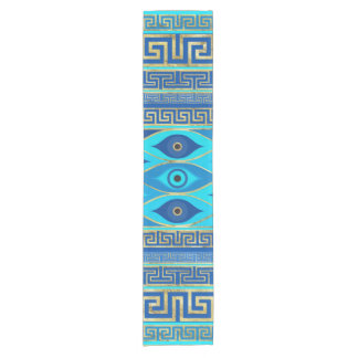 Greek Evil Eye and Greek Key ornament Short Table Runner