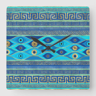 Greek Evil Eye and Greek Key ornament Square Wall Clock