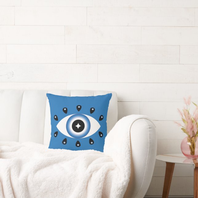 Greek Evil Eye Blue Black White Cushion (Couch)