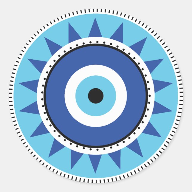 Greek Evil Eye Blue White Classic Round Sticker (Front)