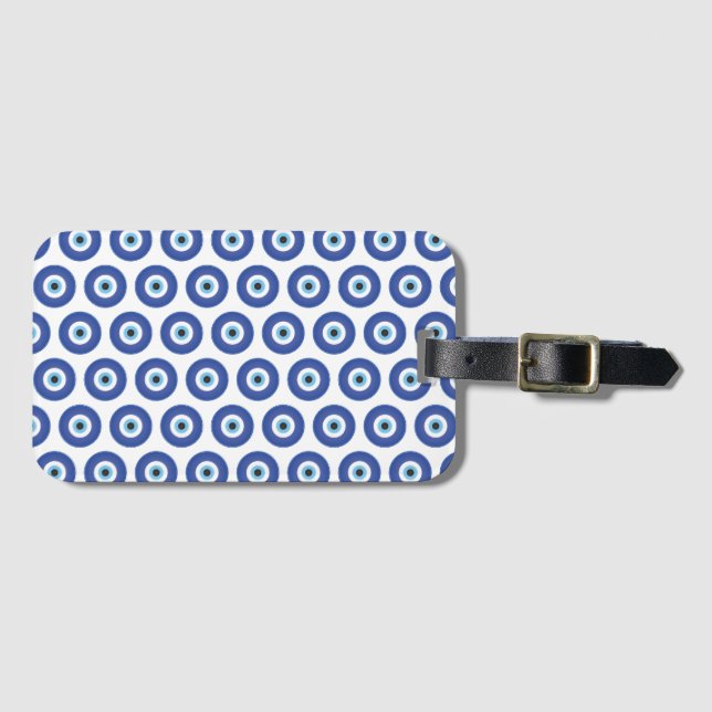 Greek Evil Eye Blue White Luggage Tag (Front Horizontal)