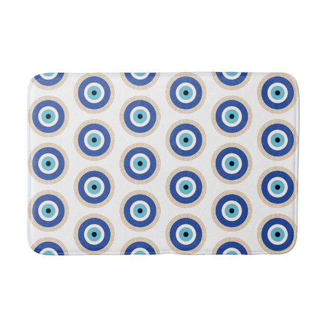 Greek Evil Eye In Greek Key Bath Mat (Front)