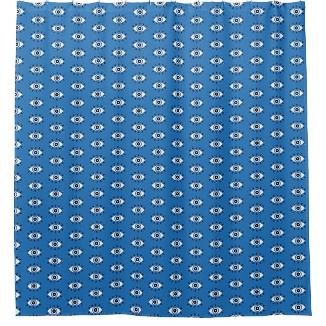 Greek Evil Eye Pattern Blue Black White Shower Curtain (Front)