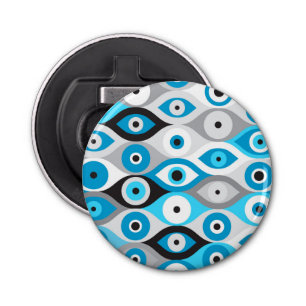 Greek Evil Eye pattern Blues and Greys Bottle Opener