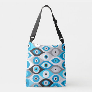 Greek Evil Eye pattern Blues and Greys Crossbody Bag