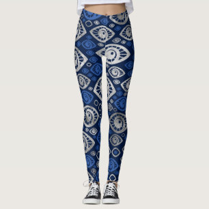 Greek Evil Eye pattern Blues and Silver #1 Leggings