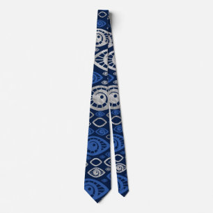 Greek Evil Eye pattern Blues and Silver #1 Tie