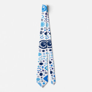 Greek Evil Eye pattern Blues and white Tie