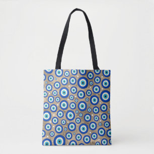 Greek Evil Eye pattern pastel gold background Tote Bag