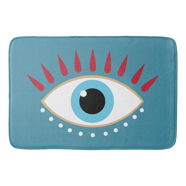 Greek Evil Eye Red Eyelashes Bath Mat (Front)