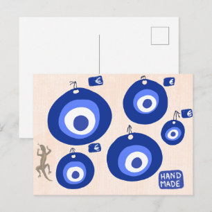 Greek evil eye traditional decor with lizzard  postcard