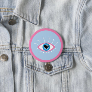 Greek Evil Eye With Eyelashes Pink Blue 7.5 Cm Round Badge