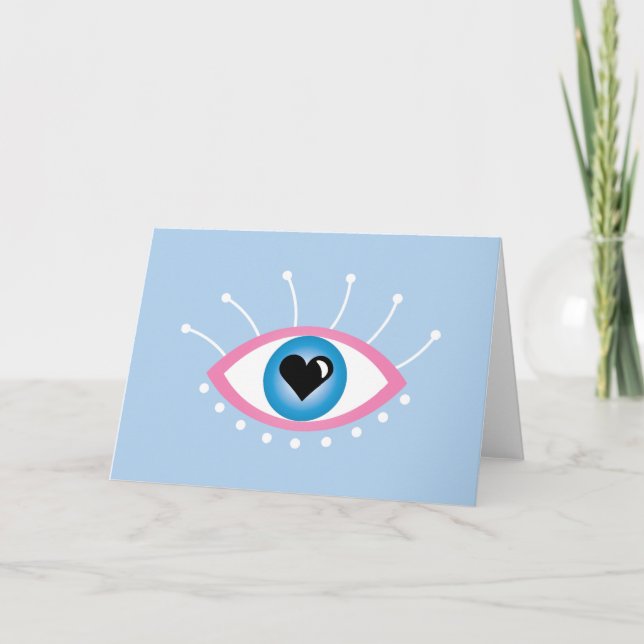 Greek Evil Eye With Eyelashes Pink Blue  Card (Front)