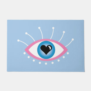 Greek Evil Eye With Eyelashes Pink Blue  Doormat