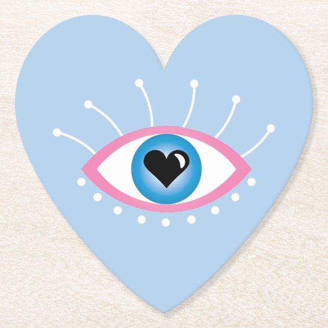 Greek Evil Eye With Eyelashes Pink Blue  Paper Coaster (Front)