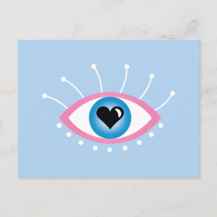 Greek Evil Eye With Eyelashes Pink Blue Postcard