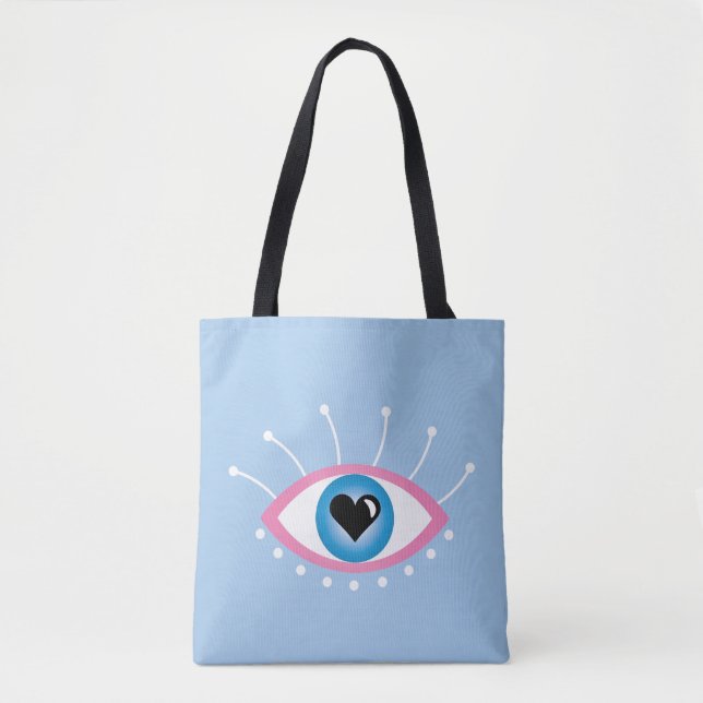 Greek Evil Eye With Eyelashes Pink Blue  Tote Bag (Front)