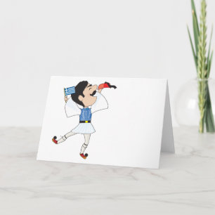 Greek Evzone dancing with Flag Card