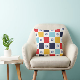 Greek Eye Colorful Squares Pattern Cushion