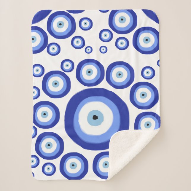 Greek Eye Good Luck Symbol Pattern Sherpa Blanket (Front)